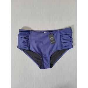 Relleciga Womens Ruched Sides Bikini Bottoms Navy Swimsuit Bottoms XL